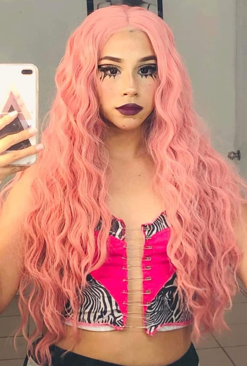 RDY Pink Wavy Synthetic Lace Front Wigs for Women Girls Long Loose Wave Wig with Middle Part Heat Fiber Hair Soft Swiss Lace Daily Wear Cosplay Beauty Looking Wig 150% Density (24inches, Pink)