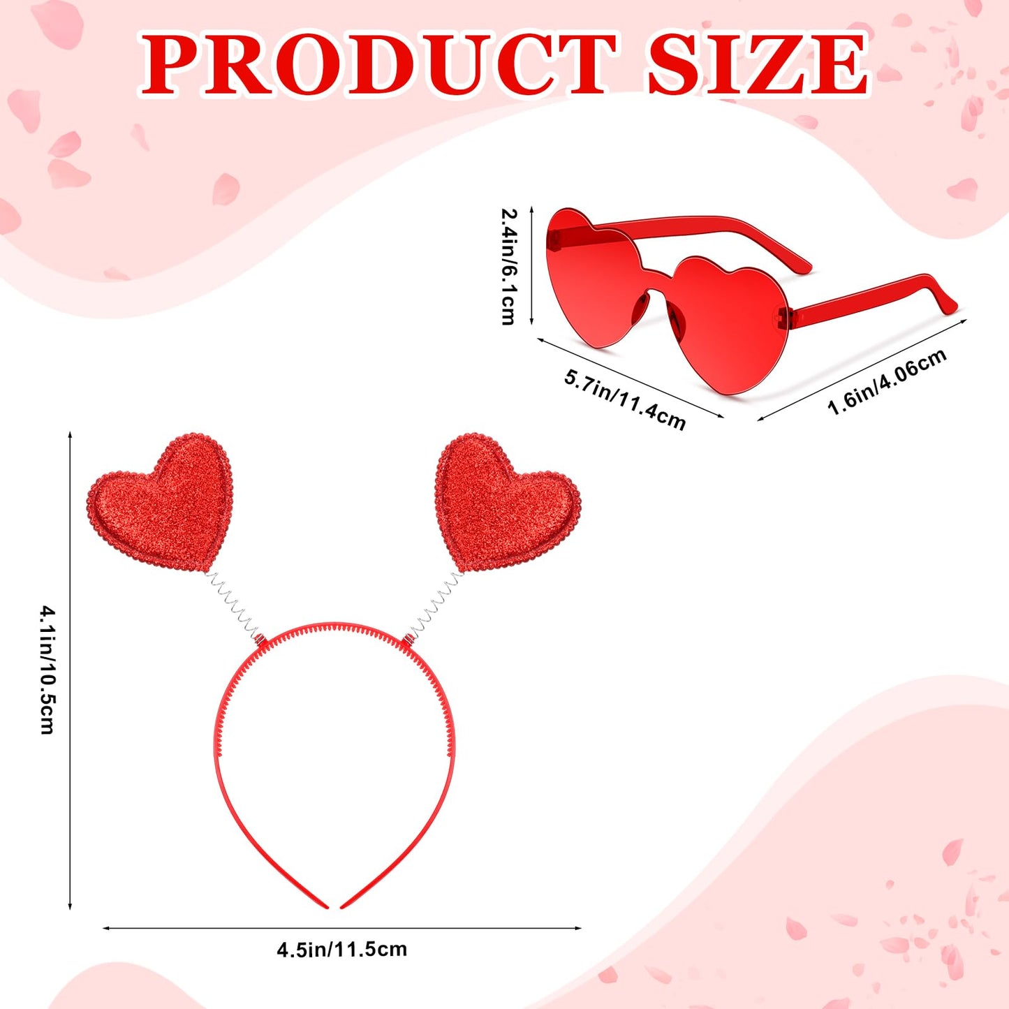 Yunsailing 48 Pcs Valentines Heart Head Boppers Headbands and Heart Sunglasses for Party Accessories(Red)