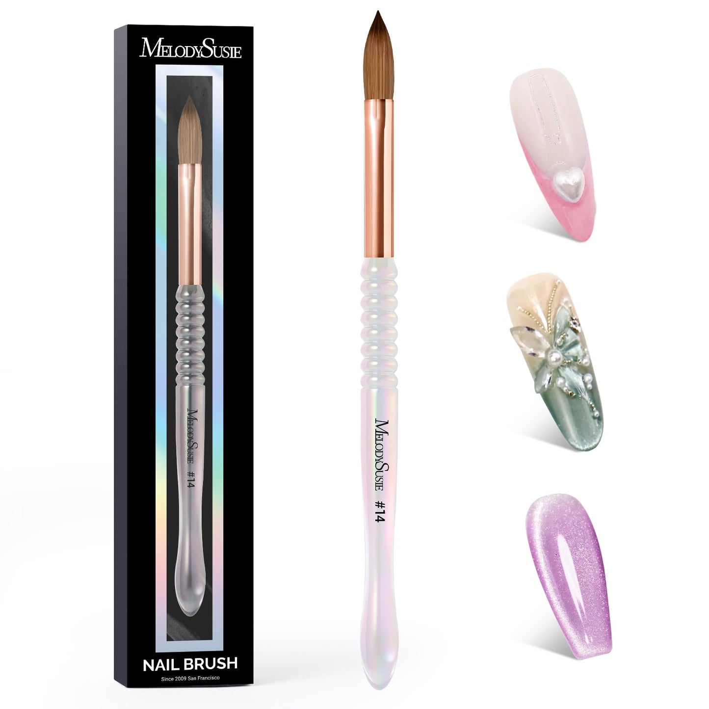 MelodySusie Kolinsky Acrylic Nail Brush, 80% Pure Kolinsky Hair, Professional Nail Brush for Acrylic Powder Nail Extension and 3D Nail Carving, Nail Art Tools for DIY Home Salon, Size 14