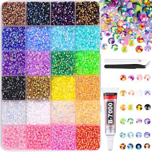 30000Pcs Resin Jelly Rhinestones with 1 Pcs B7000 Jewelry Glue for Bedazzling, Multicolor 3mm Flatback Gems for Crafting, Bedazzler Kit for Book Crafts Clothing Shoes Fabric Decor Nail Art Makeup