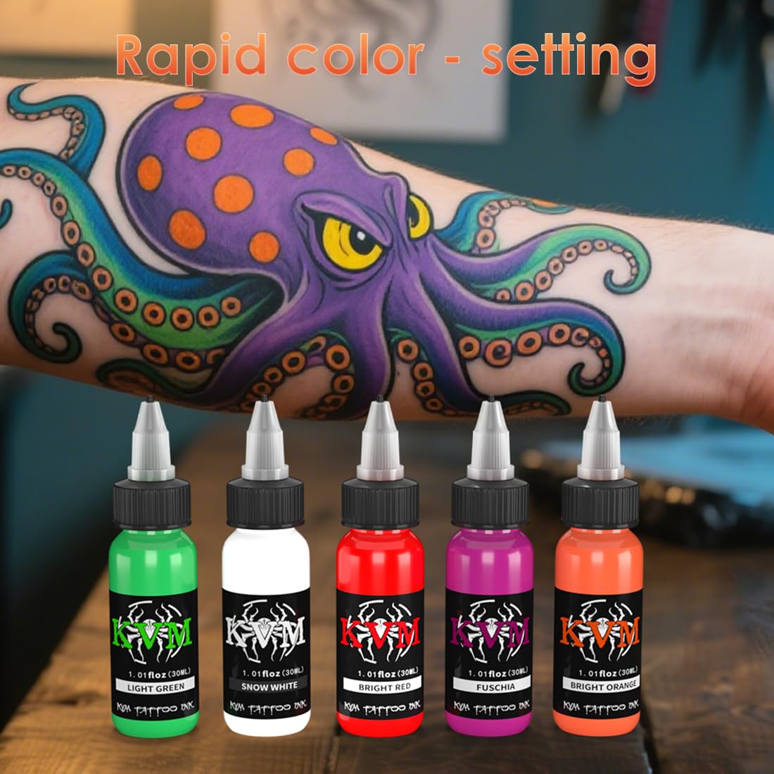 KVM Tattoo Ink Set 14 Pcs Colors 1oz (30ml) Tattoo Supply Indoor Tattoo Studio Renowned for its Smooth Flow Characteristics