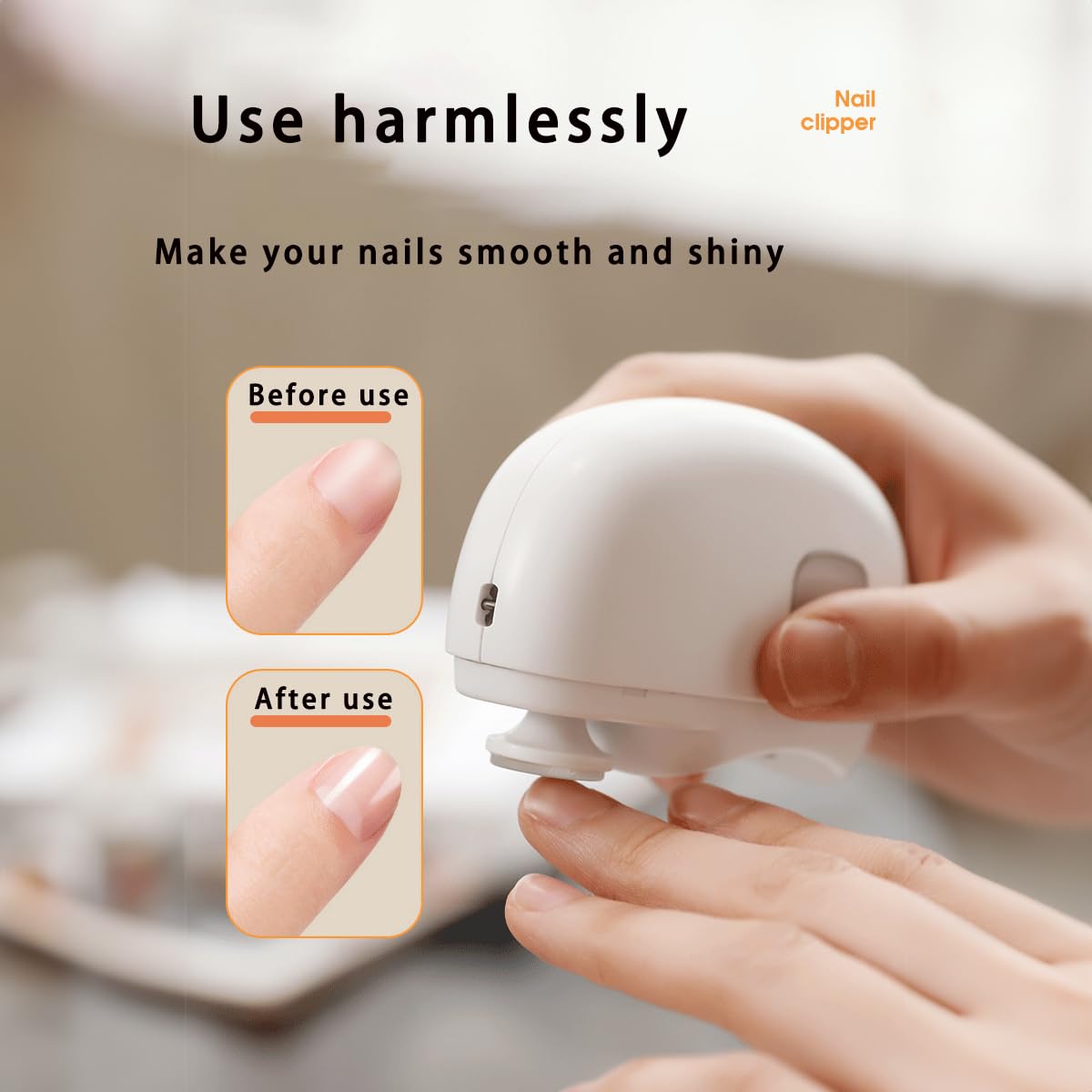 Electric Automatic Nail Clipper with Light, LISSAHNE 2 in 1 Fingernail Cutter and Polisher USB Rechargeable, Safety Fingernail Trimmer for Baby Seniors and Adult Gift Choice White (White)