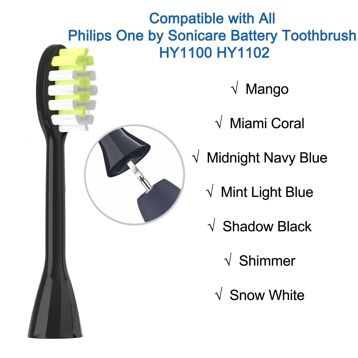 One Series Replacement Toothbrush Heads Pisonicleara Compatible with sonicare Philips BH1022/03 HY1100/02 HY1102 (8-pc) Battery Brush, Mango Snow White Travel Refill (one-Blue)