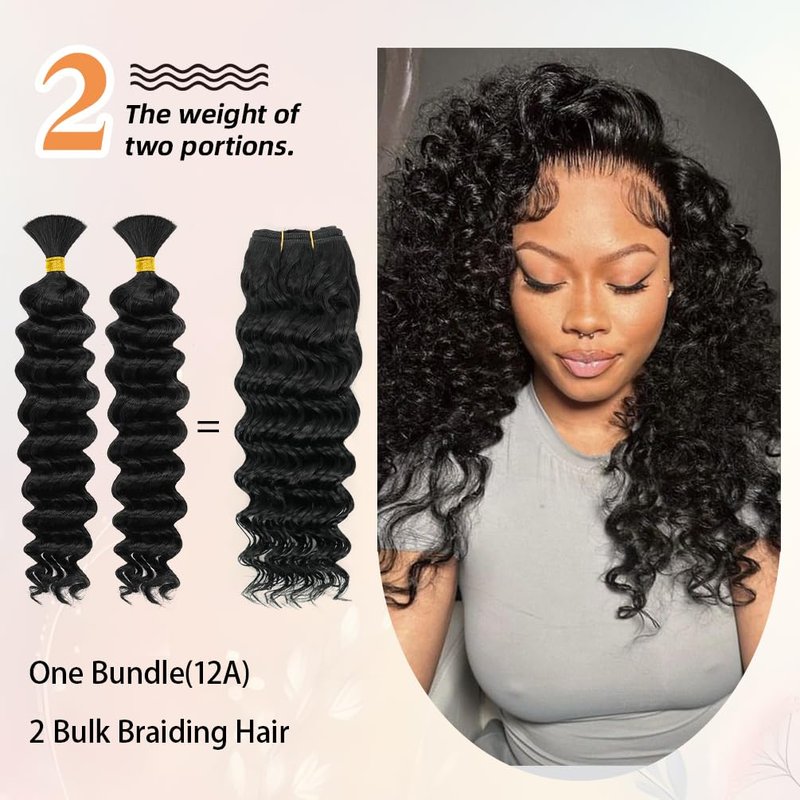 12A Brazilian Deep Wave Human Hair Bundles - 10 Inch 1-Bundles Natural Black | Real Unprocessed Raw 100% Virgin Human Hair Extensions for Black Women, Double Drawn Curly Wet & Wavy Texture
