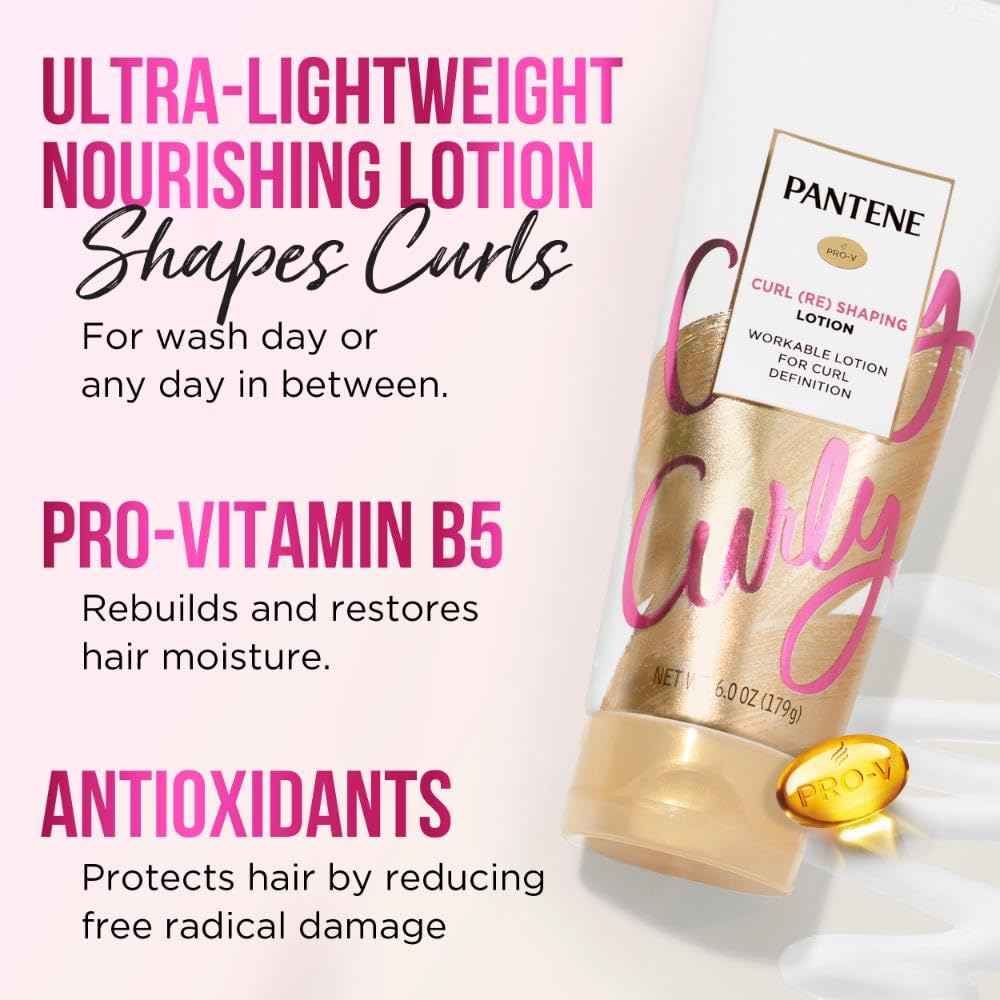 Pantene Pro-V Curl Cream Hair Lotion, Moisturizing Curl Defining Cream, Anti Frizz for Wavy or Curly Hair, with Vitamin B5, Pack of 3, 18 oz Total