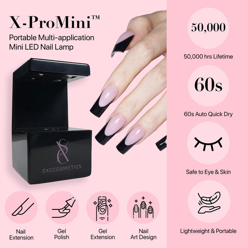 SXC Cosmetics French Tip Press On Nails – Black Series, Short Coffin, X-Pro Tips Starter Kit | 160PCS, 16 Sizes, 5 Styles, Beginner-Friendly