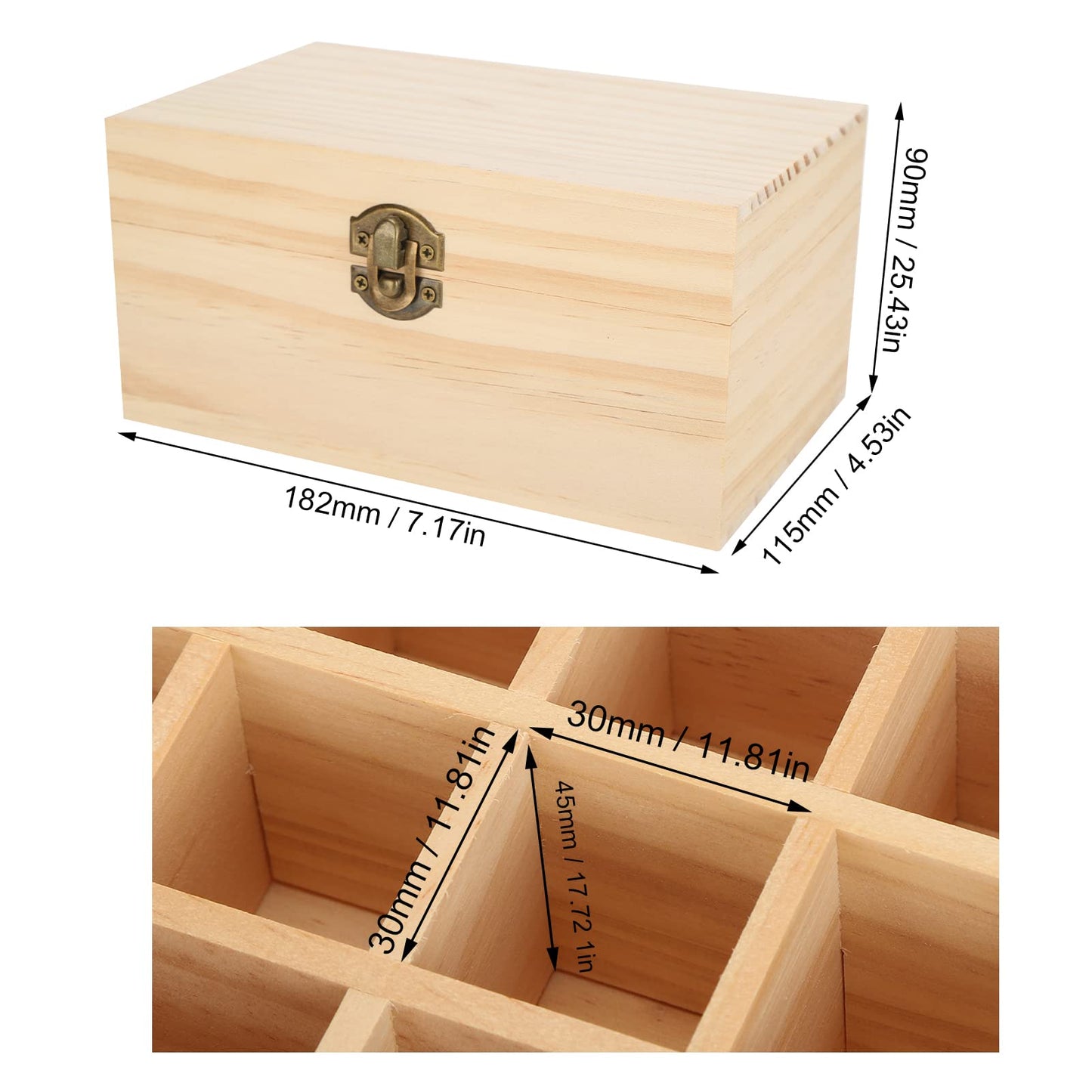 FILFEEL Wooden Essential Oil Bottle Storage Box, Large Capacity 15 Slot Essential Oil Storage Case Pine Wood Essential Oils Organizer Holder for Home, 18.2 x 11.5 x 9 cm