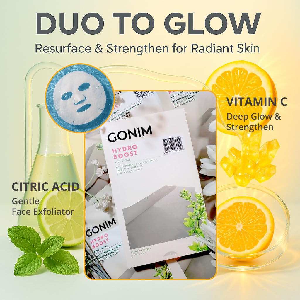 GONIM Korean Face Mask, Hydrating Face Mask Sheet with Hyaluronic Acid