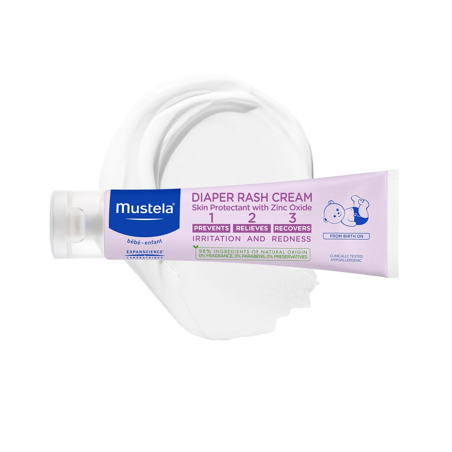 Mustela Baby Diaper Rash Cream 123 - Skin Protectant with Zinc Oxide - Fragrance Free & Paraben Free - with 98% Natural Ingredients - 3.8 Oz