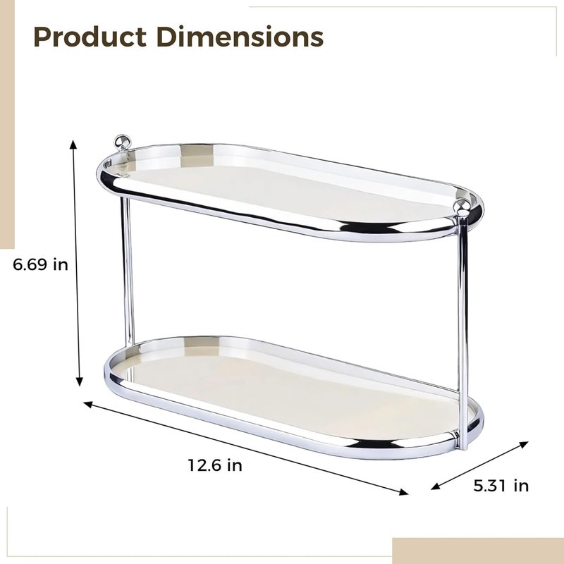2 Tier Perfume Organizer Shelf - Stainless Steel Frame with Acrylic Trays | Vanity Storage Rack for Makeup & Fragrance Bottles, 12.6 x 5.3 x 6.7 in