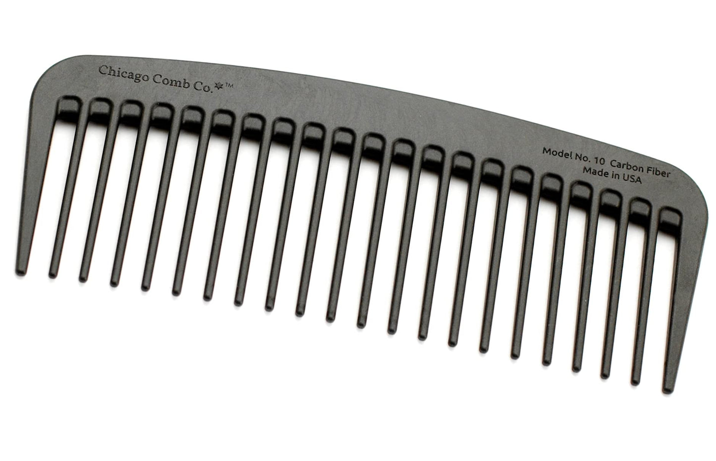 Chicago Comb Model 10 Carbon Fiber + Black Horween Leather Sheath, Wide Tooth, Made in USA