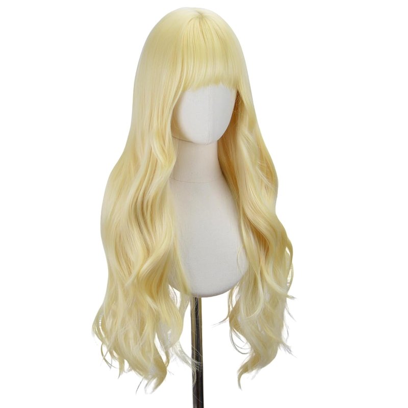 Blonde Wig with Bangs for Women - 26 Inch Long Wavy Synthetic Heat Resistant Hair | Natural Look for Daily Use & Cosplay