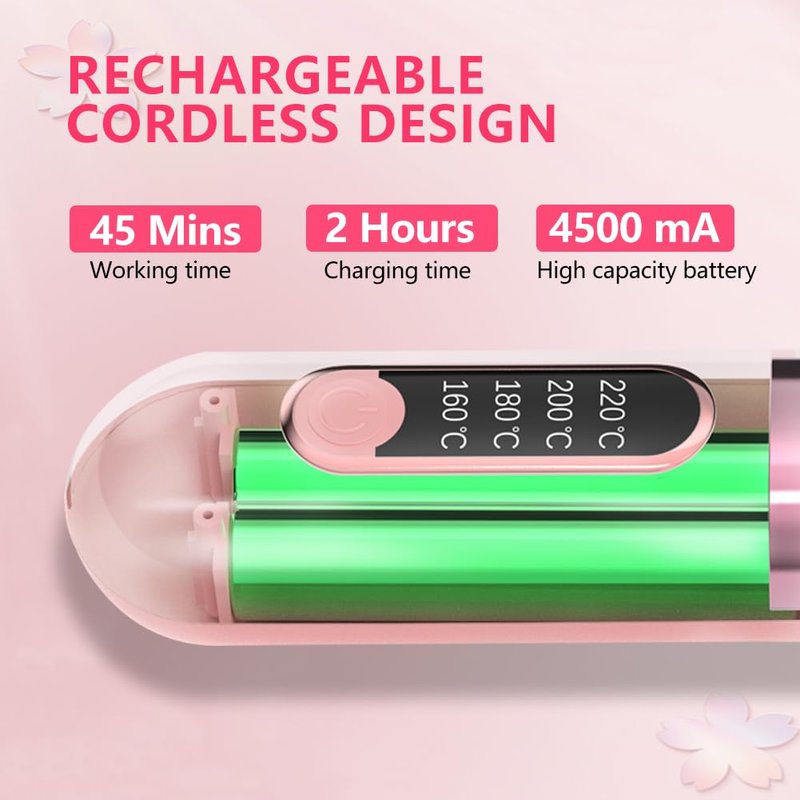 Cordless Hair Straightener Brush, Portable Straightening Brush for Women, Mini Negative Ion Hot Comb for Travel, 30Mins Auto-Off, USB Rechargeable, Fast Heating 4 Temperature Settings(Pink)