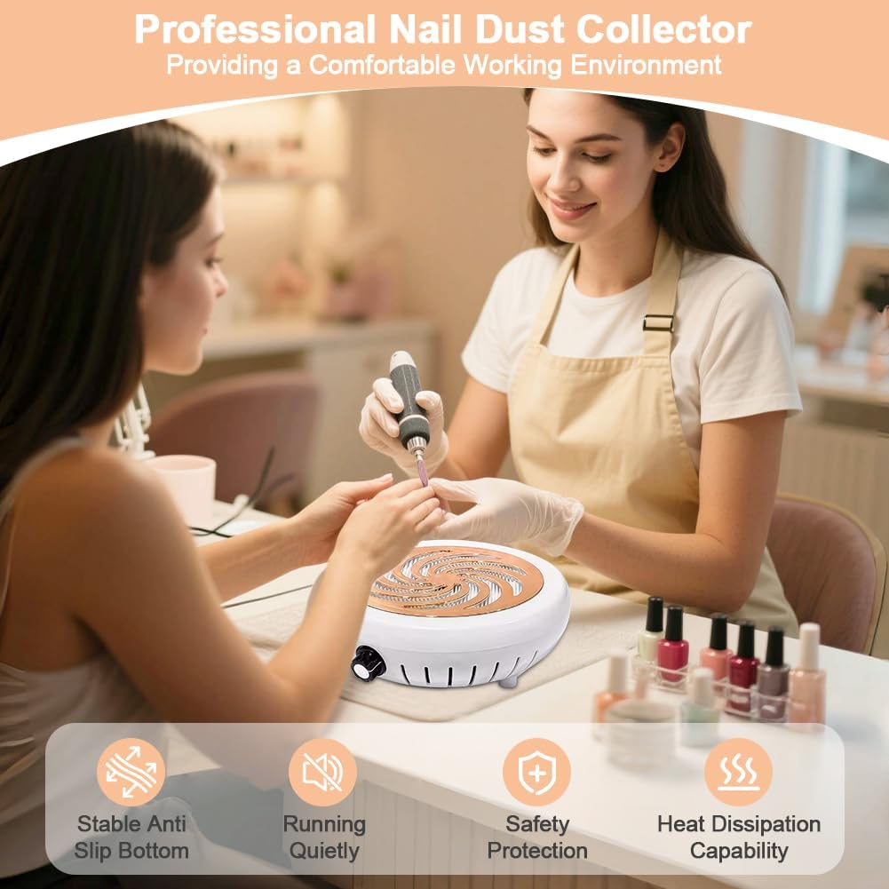 Nail Dust Collector - Compact Vacuum with Cleaner Brush & Reusable Filter | Ideal for Acrylic Nail Polishing, Home & Salon Use