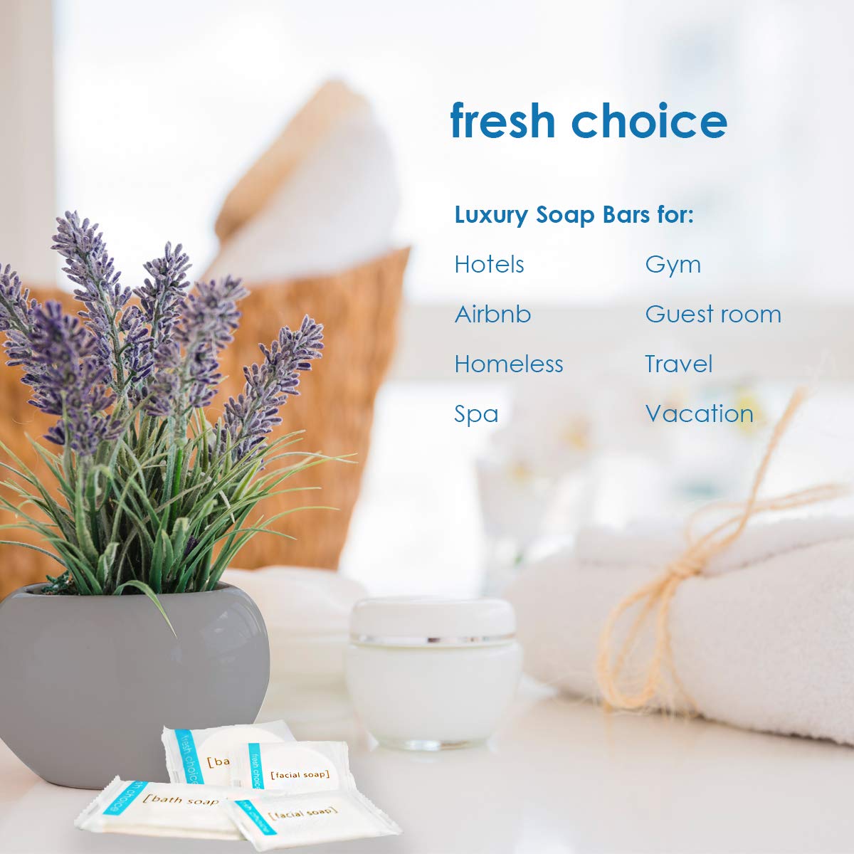 Fresh Choice Bulk Hotel Soap, Individually Wrapped Bar Soaps, Mini Trial Size Toiletries, Bath Body Hand Soap for Vacation Rentals and Motel Guest Bathroom, 0.5 oz, Pack of 100