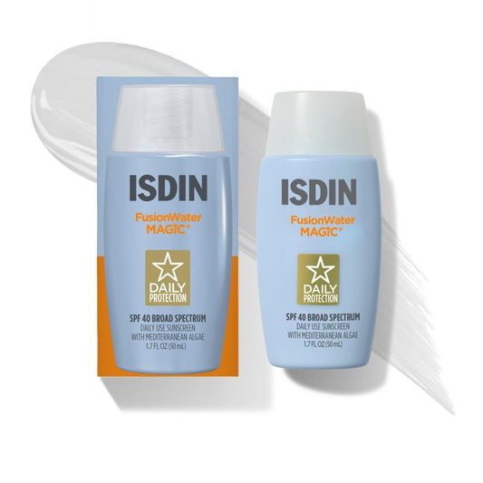 ISDIN Sunscreen Gift Set Fusion Water Magic & Travel Bag, 1.7 & 0.34 oz