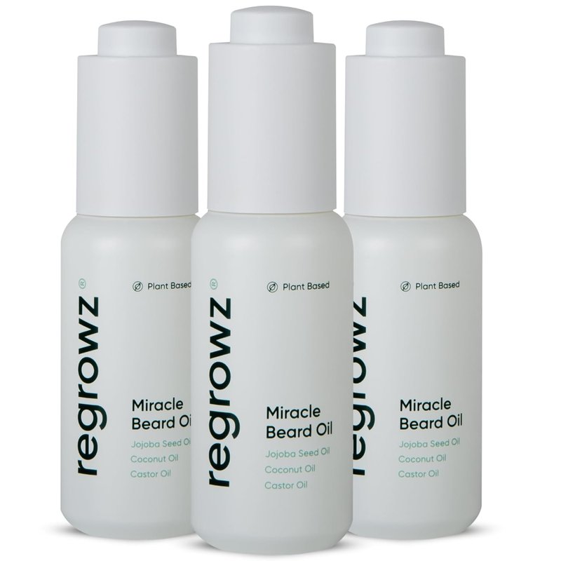 Regrowz Beard Growth Oil for Men - Natural Moisturizer with Coconut & Jojoba Oil | 1 Fl Oz, Pack of 3