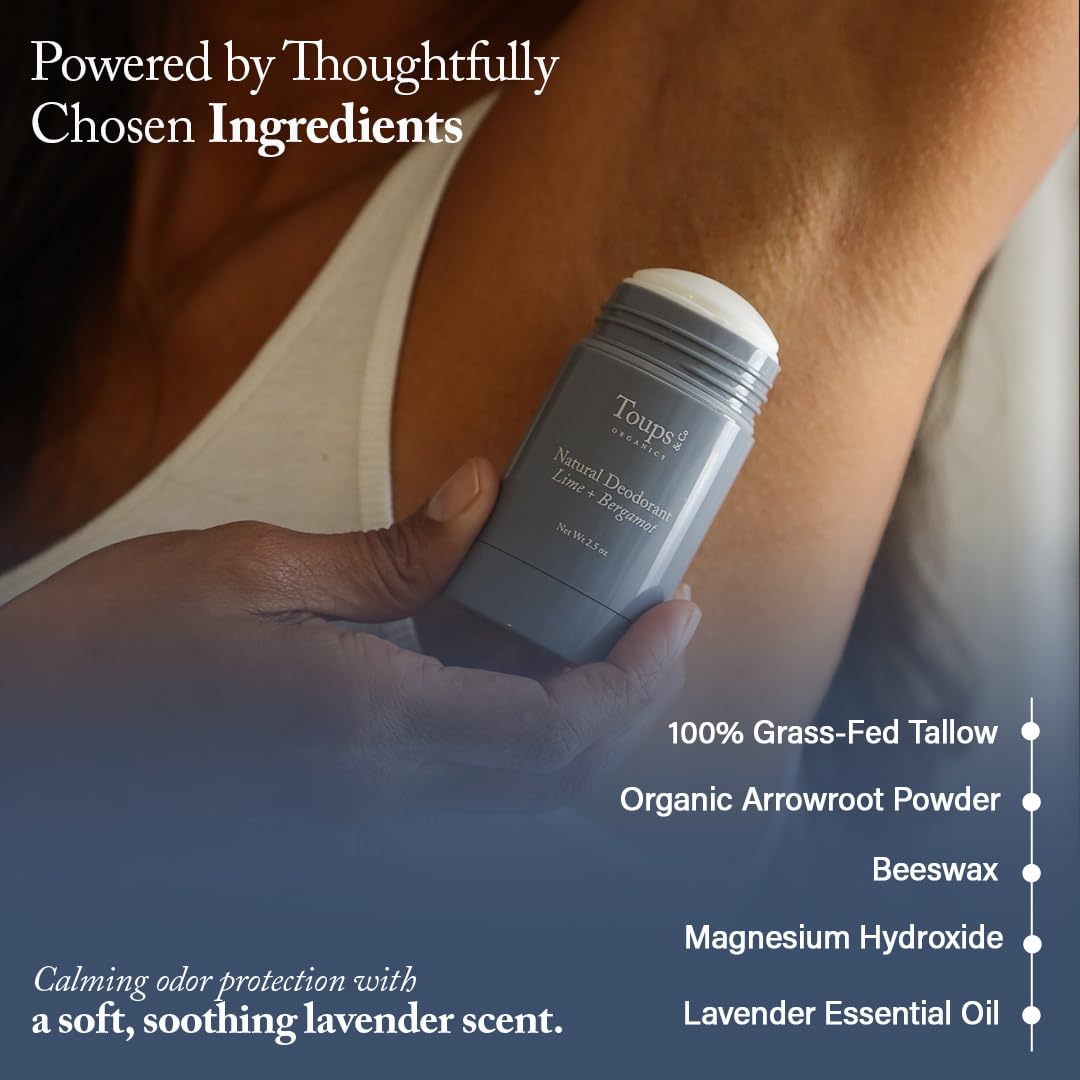 Toups & Co Natural Lavender Deodorant | Aluminum & Baking Soda Free | Grass-Fed Tallow Formula | Long-Lasting Odor Protection | Gentle for Sensitive Skin | Clean, Non-Toxic Deodorant