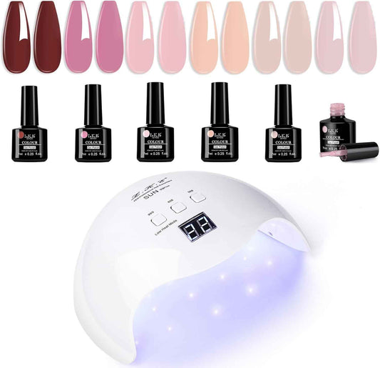 40W Gel UV LED Nail Polish Lamp & Nude Pink Gel Nail Polish Set - Professional Nail Dryer with 3 Timers
