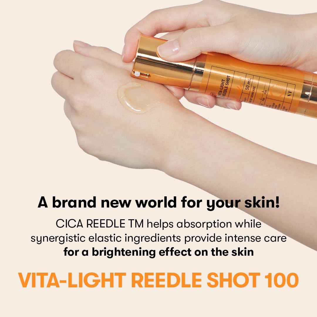 VT COSMETICS Vita-Light Reedle Shot 100 Serum with Vitamin C Capsules & Vitamin E Microneedling Formula, Korean Skin Booster, 1.69 fl oz(50ml)
