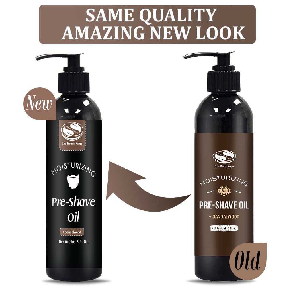 The Henna Guys 8 fl. Oz Pre-Shave & Beard Conditioning Oil for Men, Sandalwood Scent, with Jojoba, Argan, & Marula Oils, Free from Ammonia, Sulfate, Phthalate