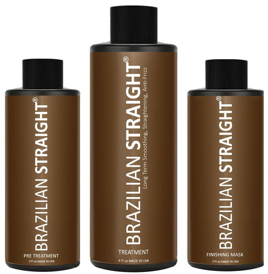 Brazilian Straight Keratin Hair Straightener Cream - Smoothing Treatment for All Hair Types | 3PC Set