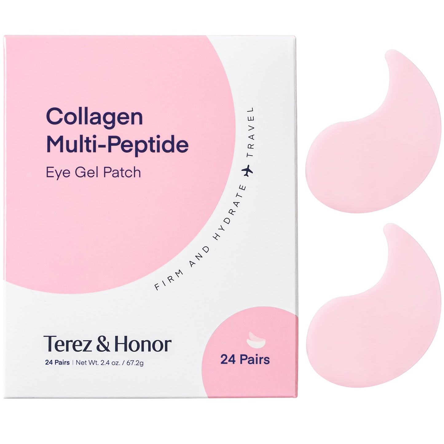 TEREZ & HONOR Peptide Collagen Hydrogel Eye Patches - 24 Pairs Korean Under Eye Masks for Puffy Eyes, Dark Circles, Wrinkles & Undereye Bags - Firming, Hydrating, Travel & Gift Ready Skincare Eye Pads