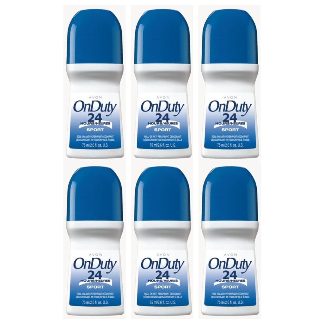 AVON On Duty Sport Roll On Antiperspirant Deodorant for Men 6 Pack, Mens Roll On Deodorant with Fresh Citrus Scent, Clear Non-Staining, Quick Dry Underarm Protection, 2.6 fl oz Each