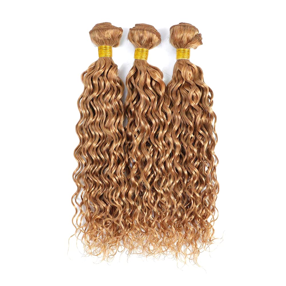 Blonde Bundles Honey Blonde Human Hair Bundles 27 Water Wave Human Hair Bundle 8 10 12 Inch Pure Color 27 Wet and Wavy Bundle