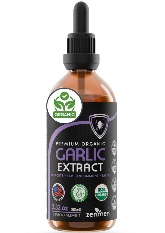 Zenmen Organic Garlic Cloves Extract (Odorless Tincture) - Immune Support, Source of Antioxidants - 2.32 oz / 60ml, Vegan, Manufactured in the USA