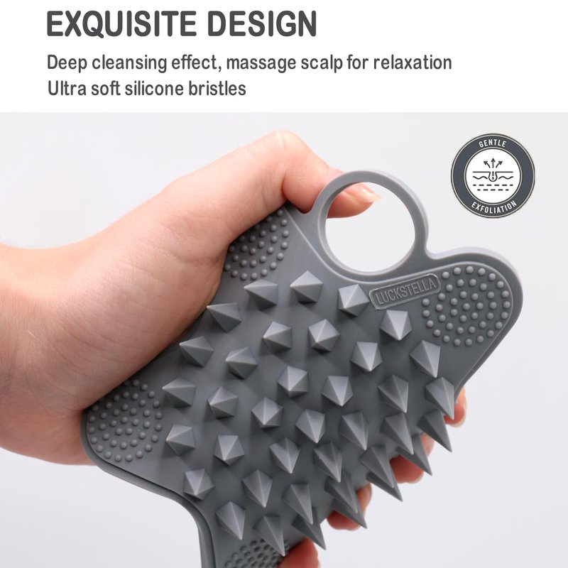 LUCKSTELLA Food-Grade Silicone Body Scrubber, 2 in 1 Silicone Body Brush for Shower, Gentle Exfoliating and Lather Well, Gentle Scrubber for Sensitive Skin, Easy-to-Clean(Grey,1-Pack)