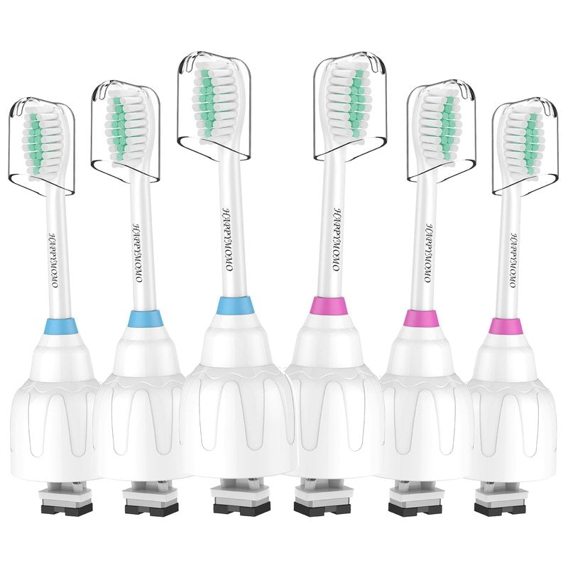 Replacement Toothbrush Heads for Philips Sonicare E-Series/Essence/Xtreme/Elite and Other Screw-on Models, 6 Pack, Medium Soft Dupont Bristles