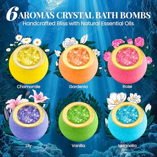 Crystal Bath Bomb Gift Set ? 12 Pack with 6 Natural Scents, Organic Shower Bombs with Nourishing Bath Salts, Stress Relief Bubble Spa, Self Care Gifts for Women, Mom, Wife, and Daughter