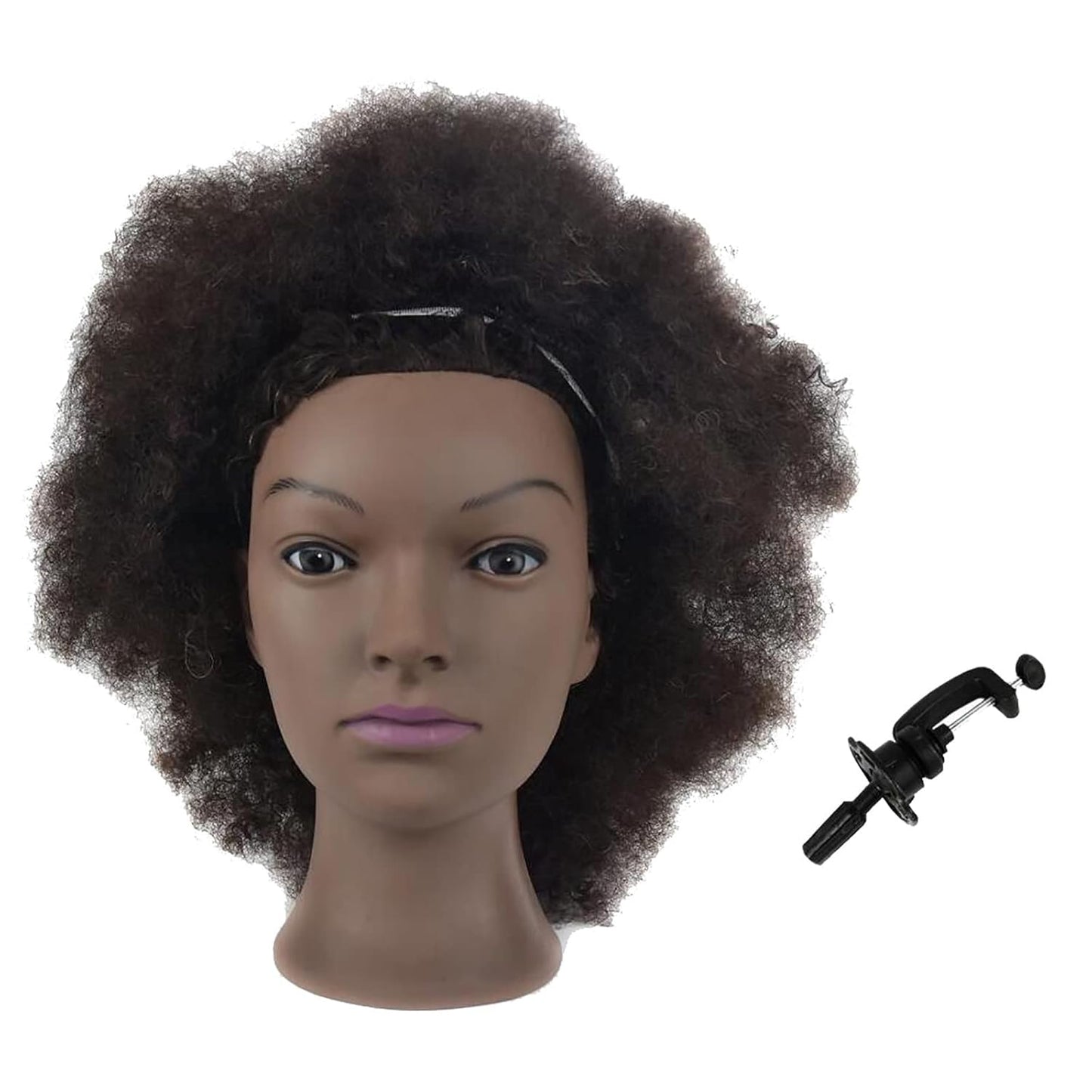 African Mannequin Head - 100% Human Hair Cosmetology Practice for Afro Styling & Braiding | Includes Clamp