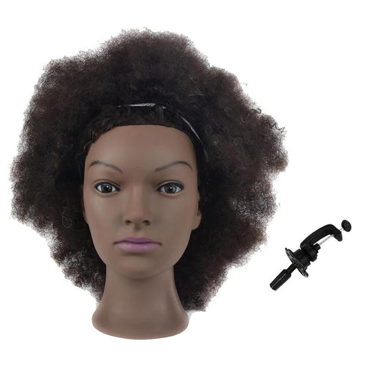 African Mannequin Head - 100% Human Hair Cosmetology Practice for Afro Styling & Braiding | Includes Clamp