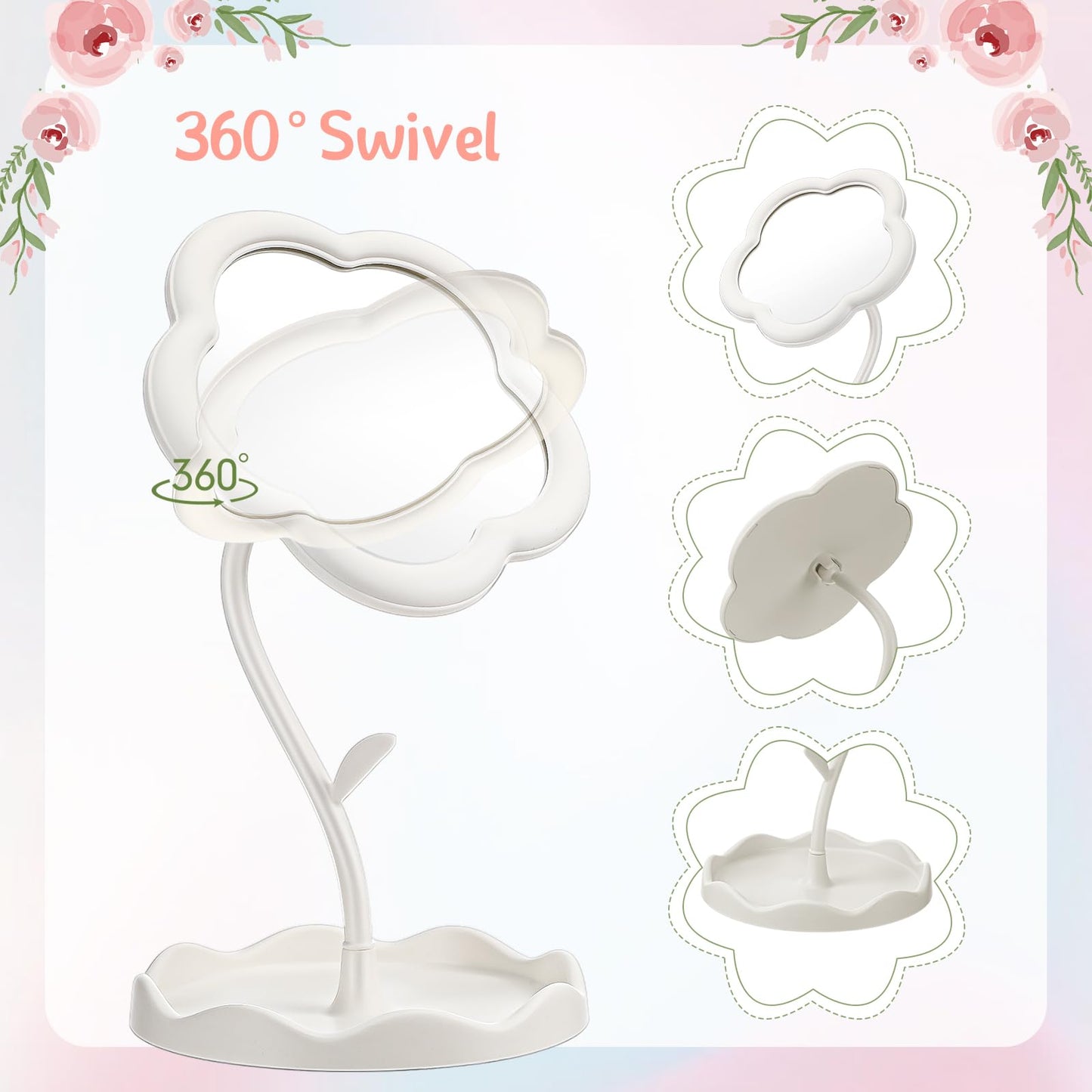 GlikCeil 8 Pcs Flower Shaped Mirror Spa Party Makeup Mirror Sleepover Party Favor for Spa Sleepover Slumber Birthday(White)