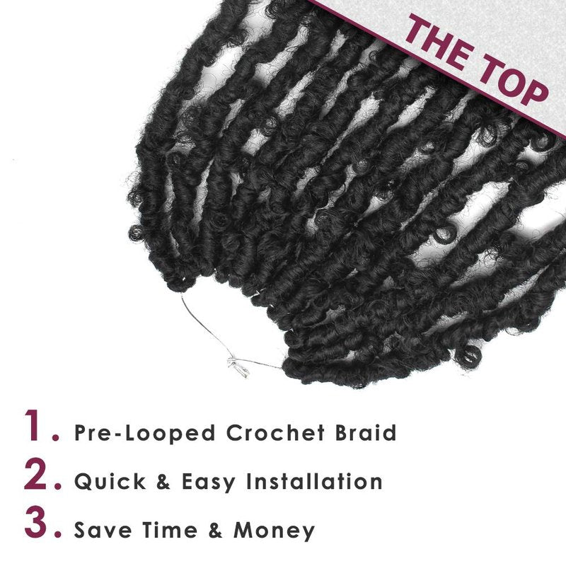 Niseyo 14 Inch Butterfly Locs Crochet Hair 6 Packs Pre Looped Handmade Black Distressed Faux Locs Crochet Braids (1B)
