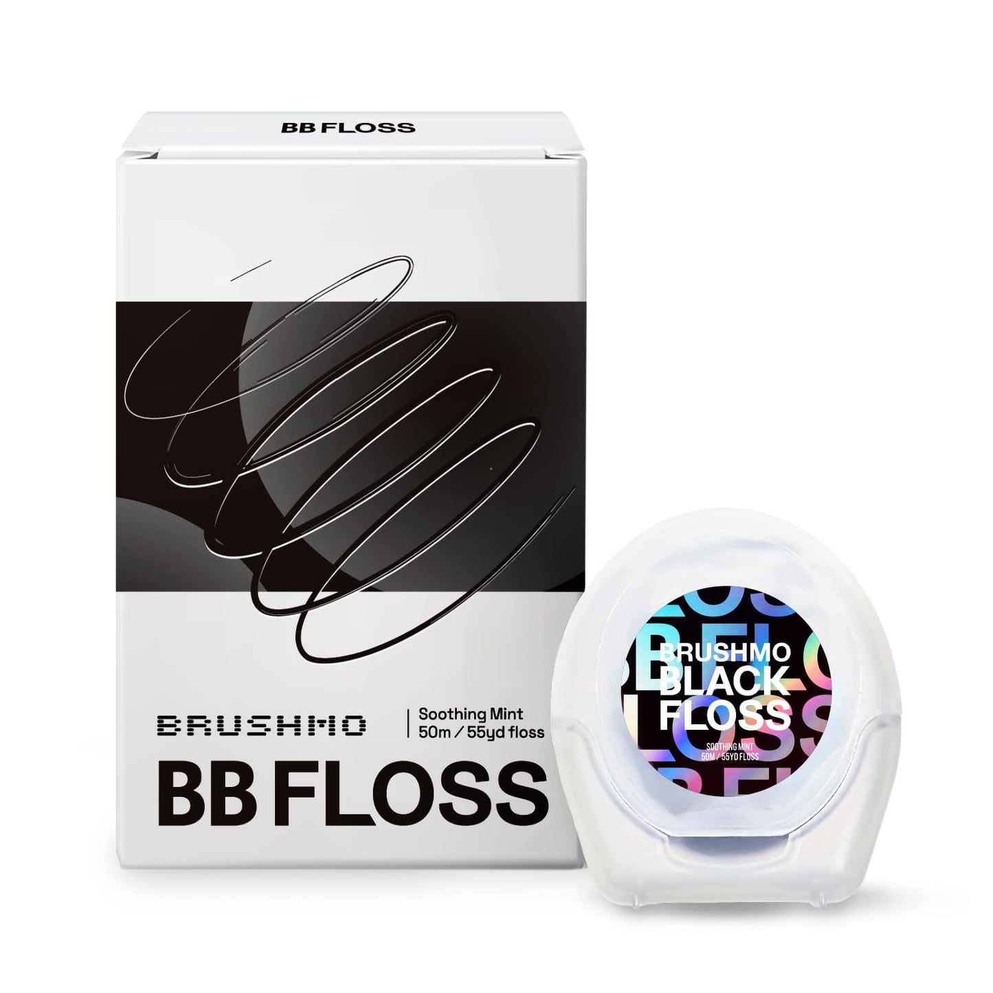 Brushmo Black Floss (BBFloss) - Expanding Floss, Gum-Friendly Soothing Mint Dental Floss, Natural Vegan Wax to Remove Plaque from Teeth, US-Dentist Designed PTFE & PFAS Free Oral Care, 1 Spool, 55 yd