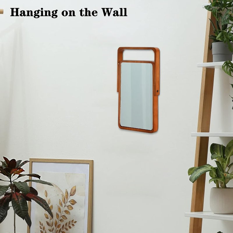 Vanity Mirror with Wood Stand - 360° Rotation Makeup Mirror | 10" Rectangle Portable Cosmetic Mirror in Pine