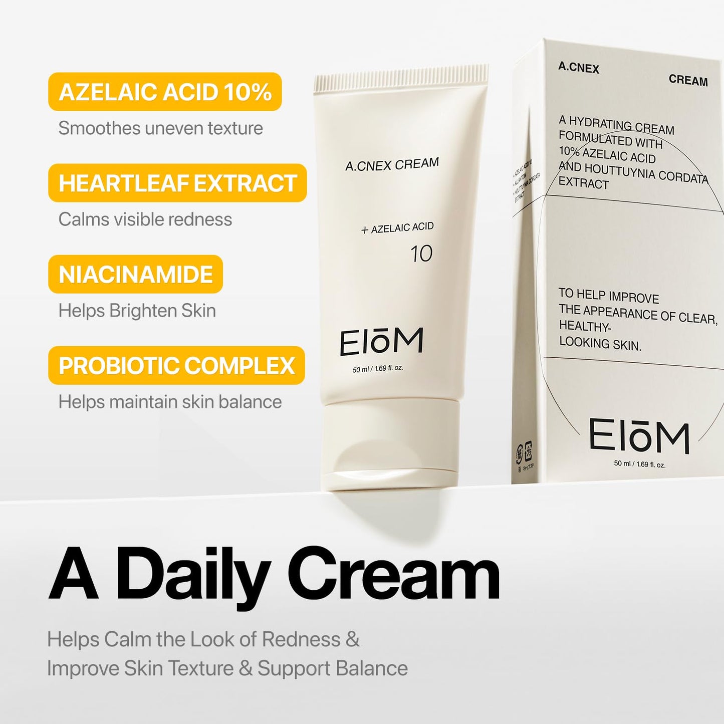 EIOM Azelaic Acid 10% Calming Cream for Blemish-Prone & Sensitive Skin – Redness Relief, Skin Balancing Korean Moisturizer with Fermented Probiotic Complex, Fragrance-Free (50ml / 1.69 fl. oz.)