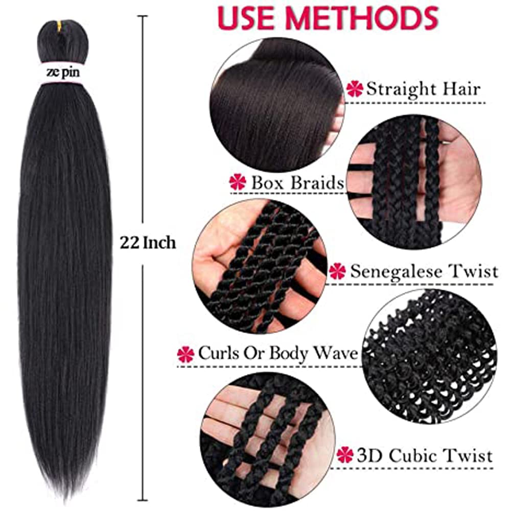Pre Stretched Braiding Hair 42 Inch 8 Packs Professional Soft Yaki braiding Hair For Braids Hot Water Setting Synthetic Crochet Hair Extensions (1B, 42 Inch (Pack of 8))