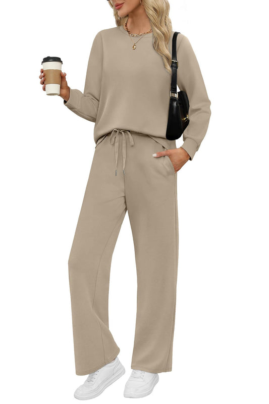 WIHOLL Sweatsuits Women 2 Piece Outfit 2026 Fall Spring Matching Sets Clothing Wide Leg Sweatpants Tracksuits Concert Outfits 2000s Jogger Sets Teacher Womens Clothes Khaki S