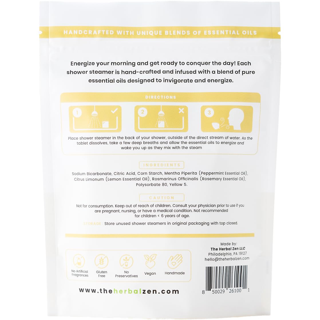 Morning Energy Shower Steamers Aromatherapy 10 Pack - Energizing Peppermint and Lemon Essential Oils for Morning Energy - USA Made Natural Shower Bombs Aromatherapy Gift - The Herbal Zen
