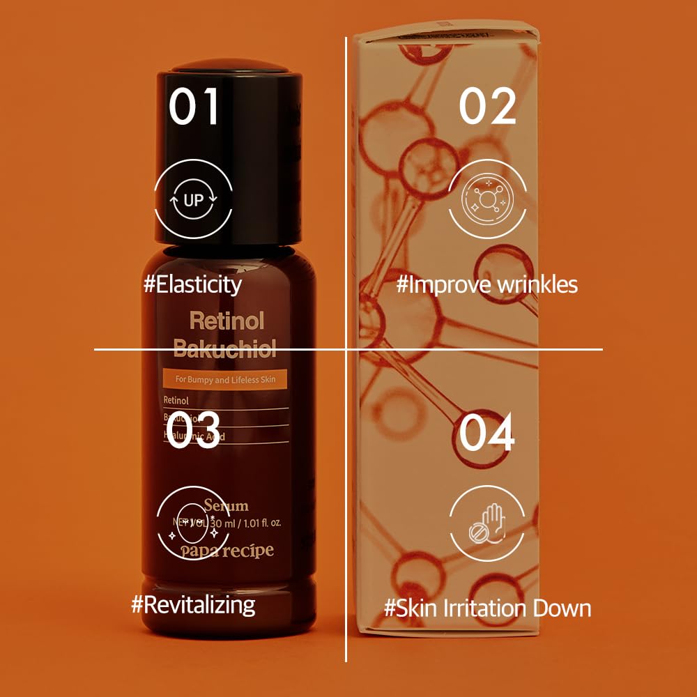 Papa Recipe Retinol Bakuchiol Face Serum(1.01fl oz/30ml) - Vitamin A Serum for Face, Soothing, Firming & Hydrating Skin with Bakuchiol, 10 Hyaluronic Acids, Korean Skin Care, Lightweight & Non-Sticky