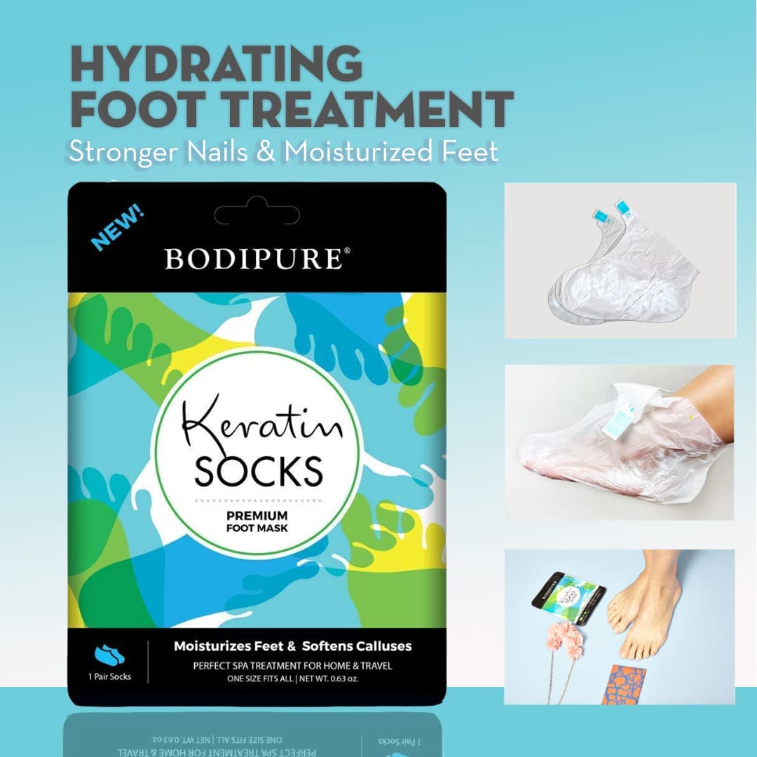 Bodipure Premium Foot Mask Keratin Socks | At Home Spa Moisturizer Socks for Dry Cracked Feet, Callus & Heel Softening | Easy-to-Use Pedicure Foot Repair | Chemical-free Feet Treatment | 12 Pairs