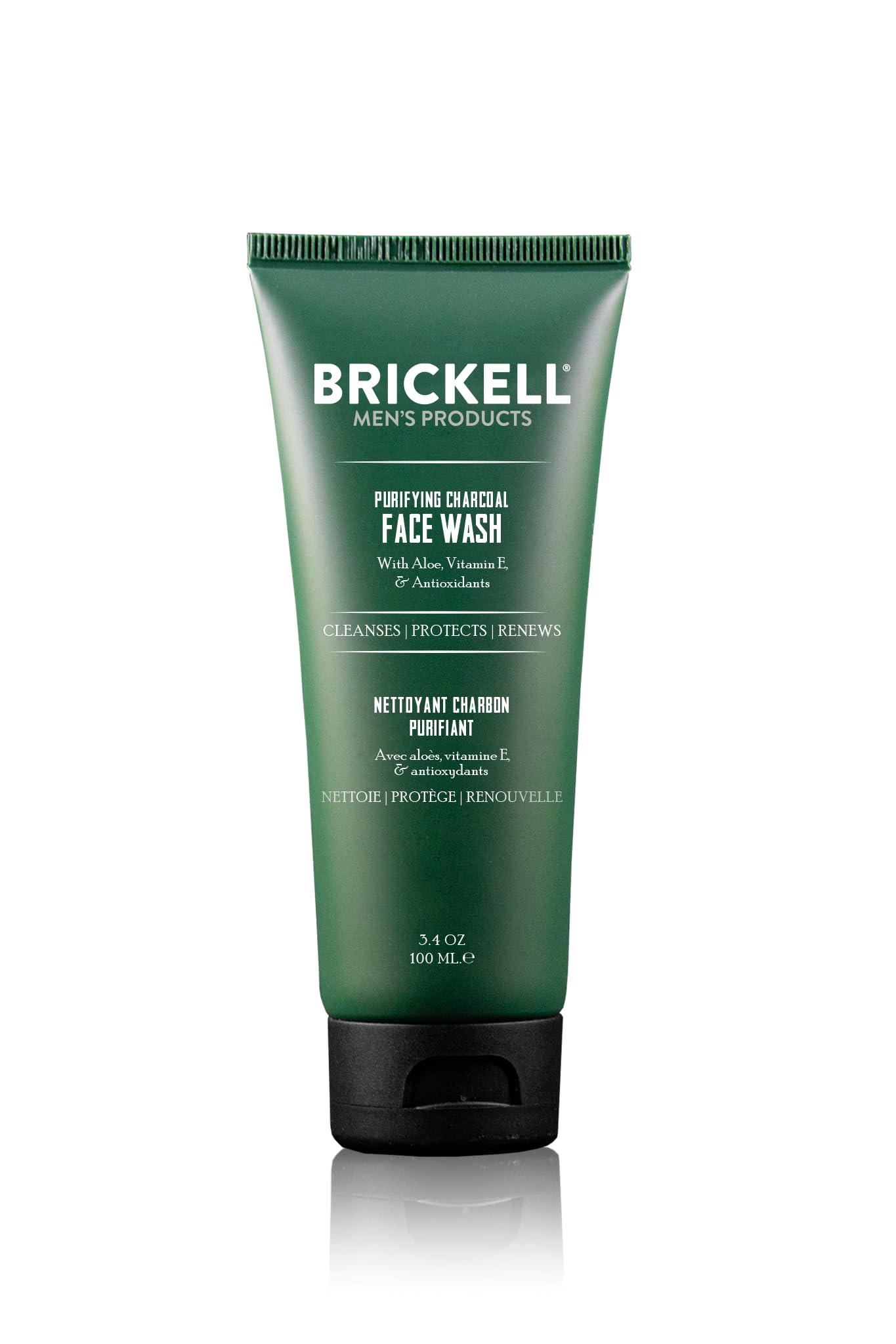 Brickell Men's Purifying Charcoal Face Wash for Men, Daily Facial Cleanser, With Charcoal, Vitamin E, and Hyaluronic Acid, 3.4 Ounce, Scented Men's Face Cleanser