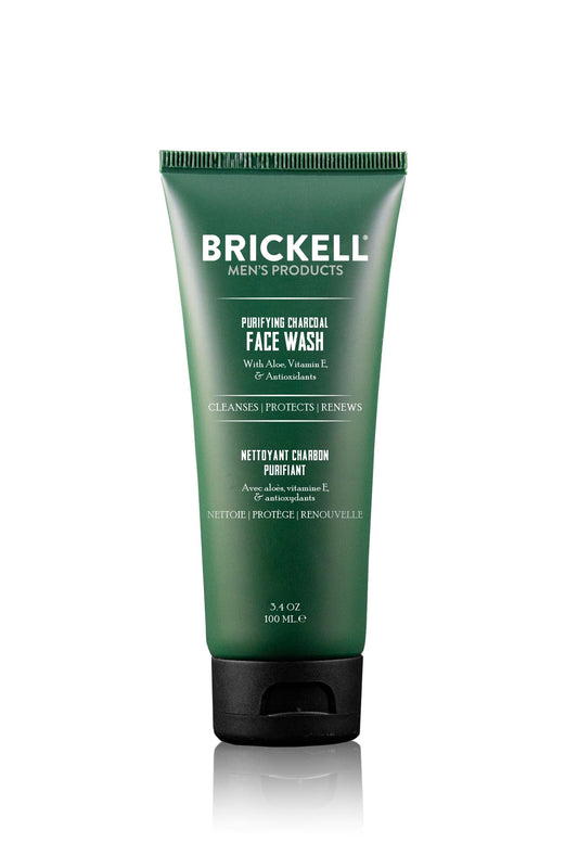 Brickell Men's Purifying Charcoal Face Wash for Men, Daily Facial Cleanser, With Charcoal, Vitamin E, and Hyaluronic Acid, 3.4 Ounce, Scented Men's Face Cleanser