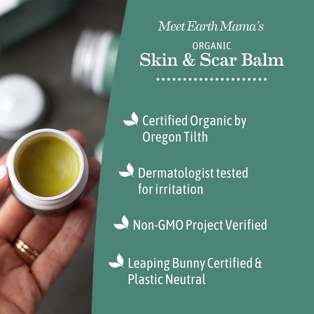 Earth Mama Organic Skin & Scar Balm - Natural Healing Formula with Jojoba & Tamanu Oil | 2 Pack, 1 fl oz