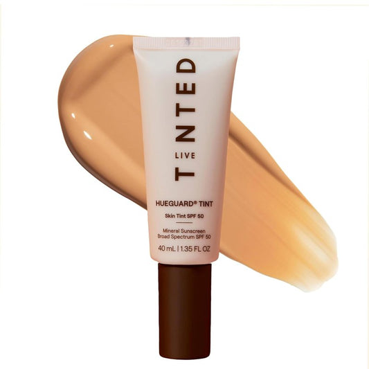 Live Tinted Hueguard Tinted Sunscreen SPF 50 - Mineral Sunscreen for Face, Skin Tint with Buildable Coverage, Dewy Glow Finish, Hydrating, Vegan, Fragrance-Free, Water & Sweat Resistant, Shade 08