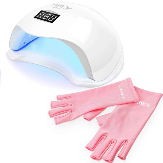 UV Nail Lamp SUNUV SUN5 - Fast-Drying LED Light for All Gel Nails with Pink UV Gloves